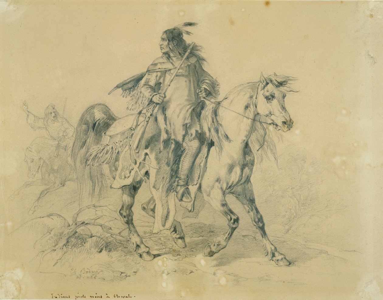 Feketelábú harcos lóháton alkotó: Karl Bodmer