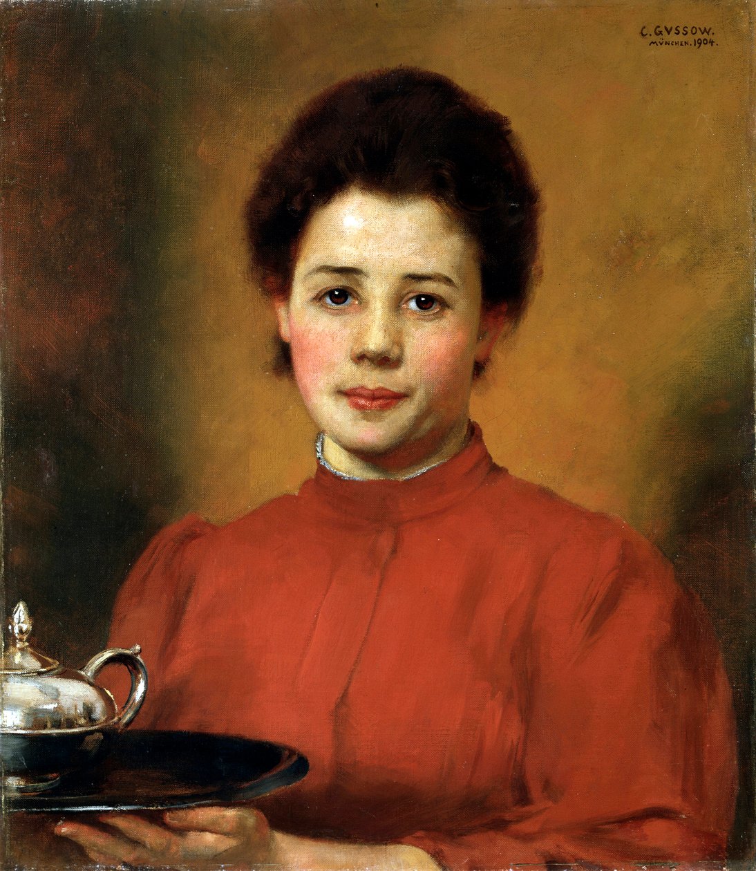 "Egy vörös ruhás nő", 1904 alkotó: Karl Gusov