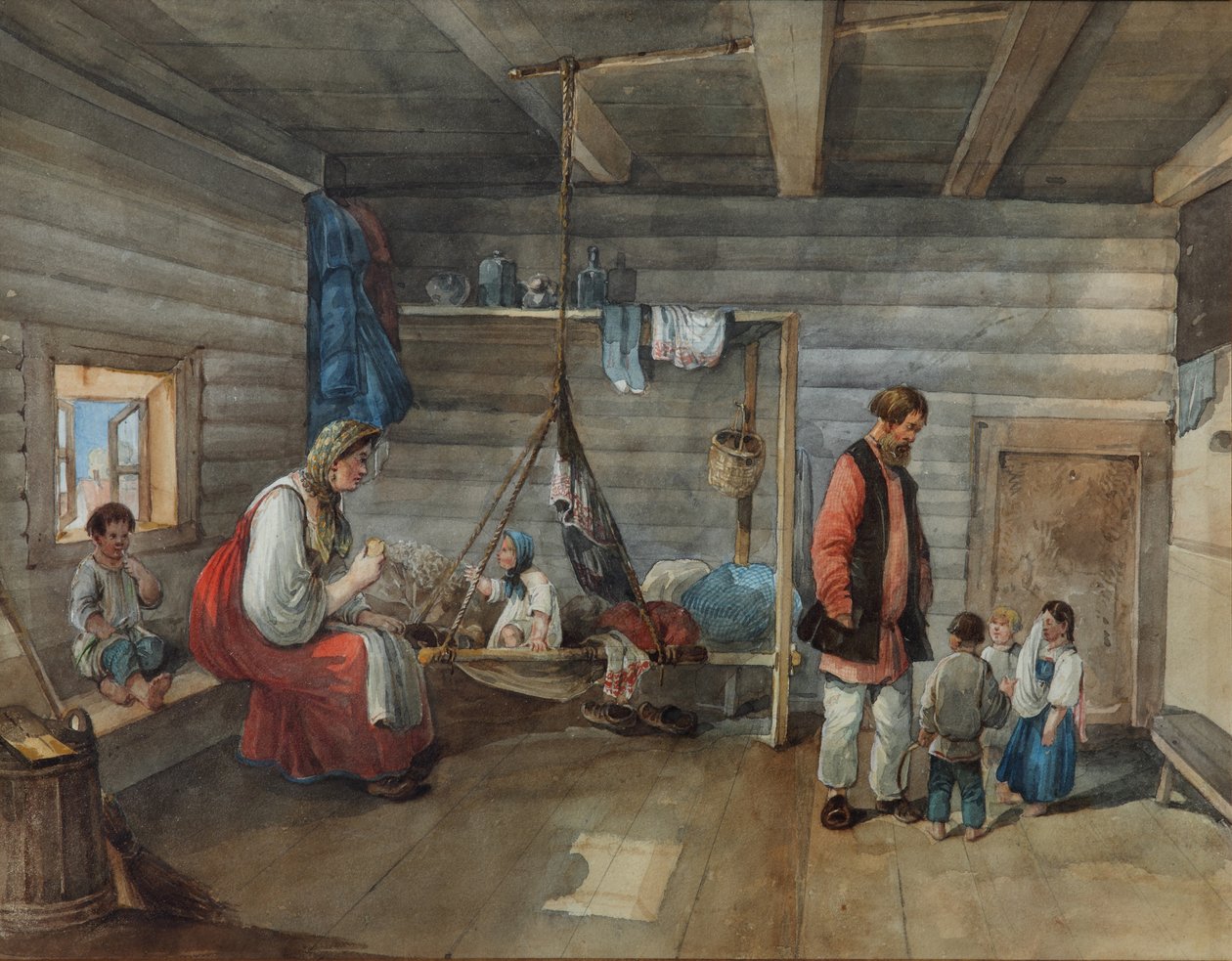 Egy falusi házban, 1841 alkotó: Karl Ivanovich Kolmann