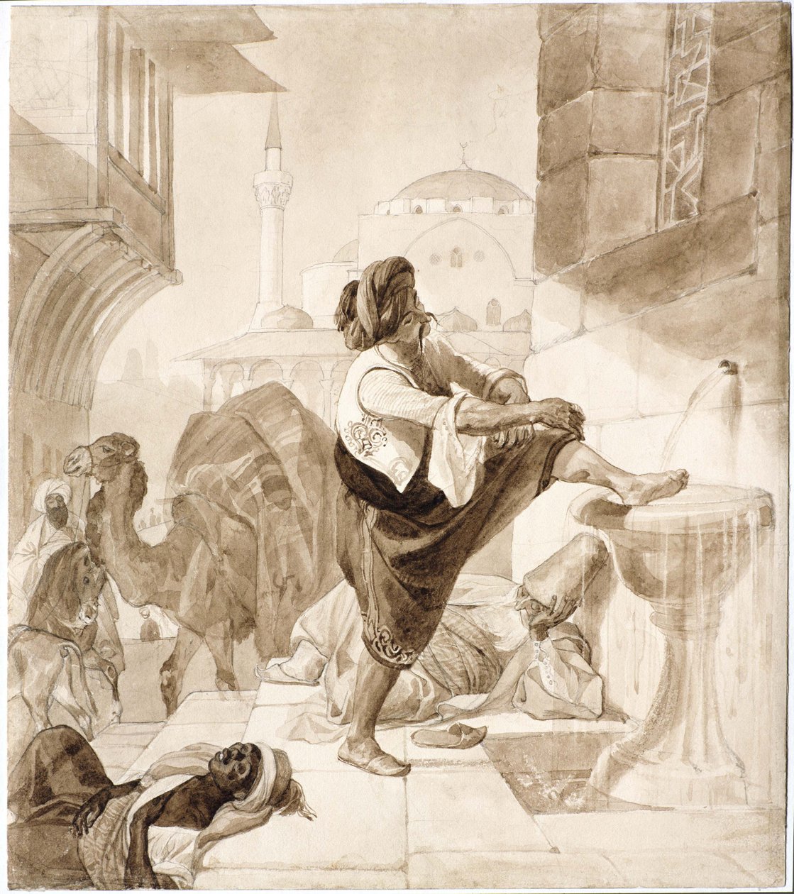 Délben egy karavánszerájban, 1835. alkotó: Karl Pavlovich Bryullov