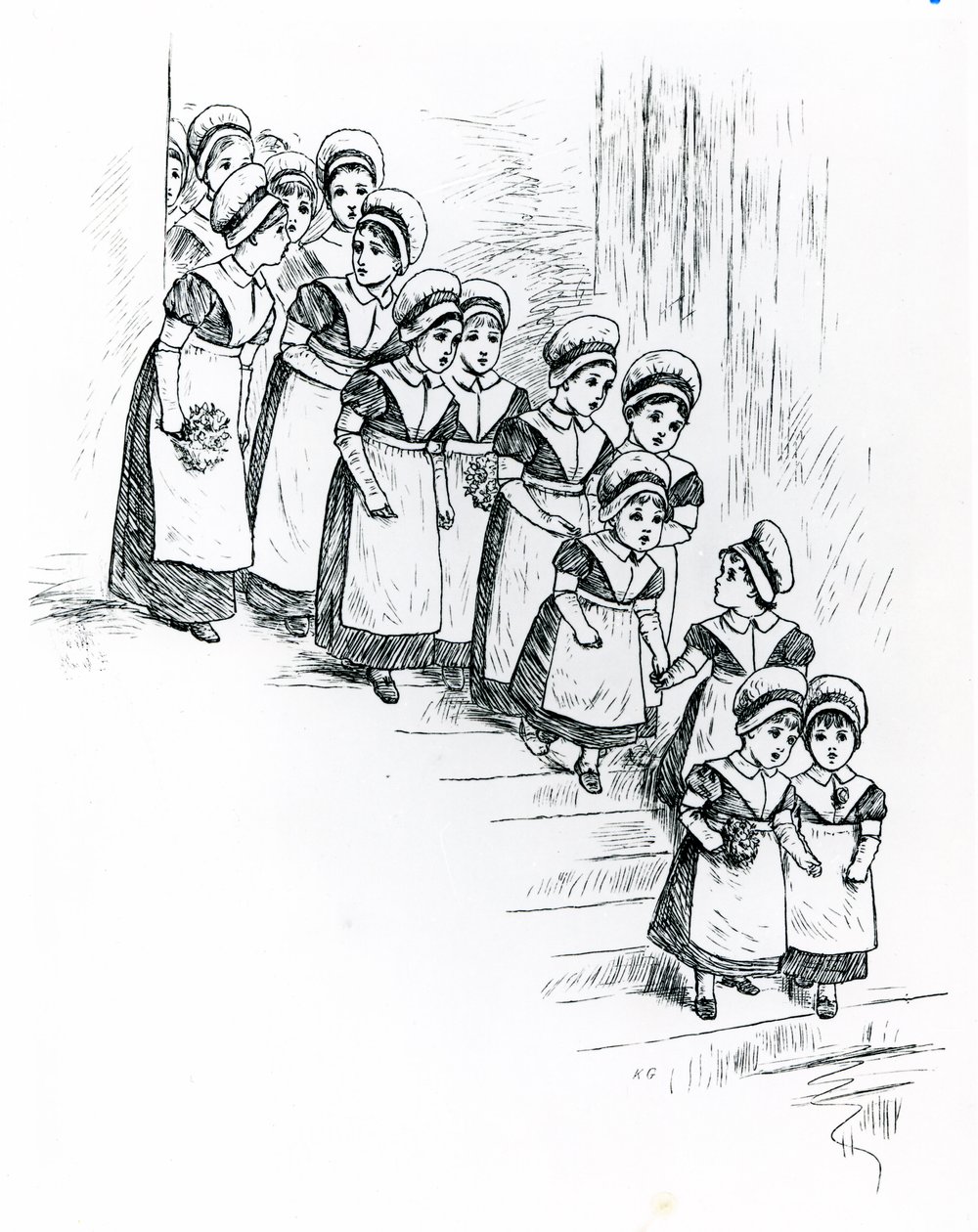 Jótékonysági gyerekek, 1880 körül (metszet) alkotó: Kate Greenaway