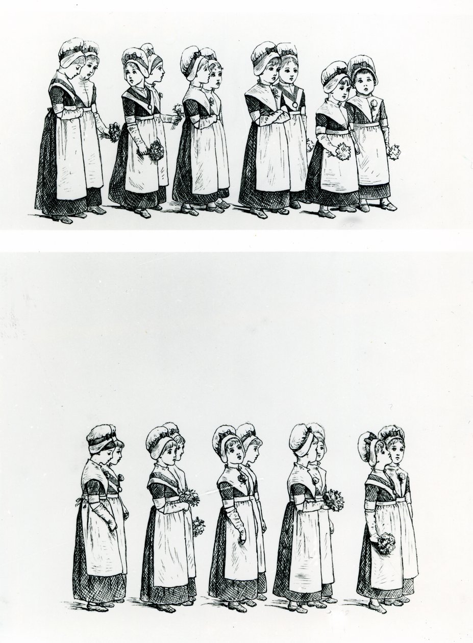 Jótékonysági gyerekek, 1880 körül (metszet) alkotó: Kate Greenaway