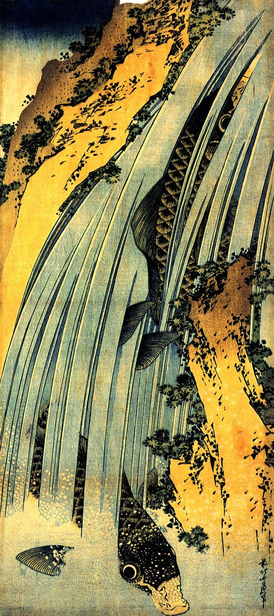 Két ponty kaszkádban alkotó: Katsushika Hokusai