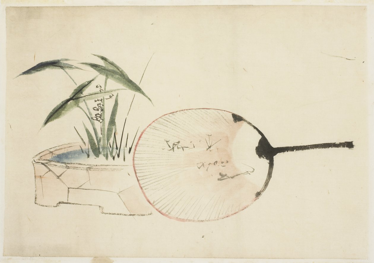 Ventilátor és növény elrendezése alkotó: Katsushika (school of) Hokusai