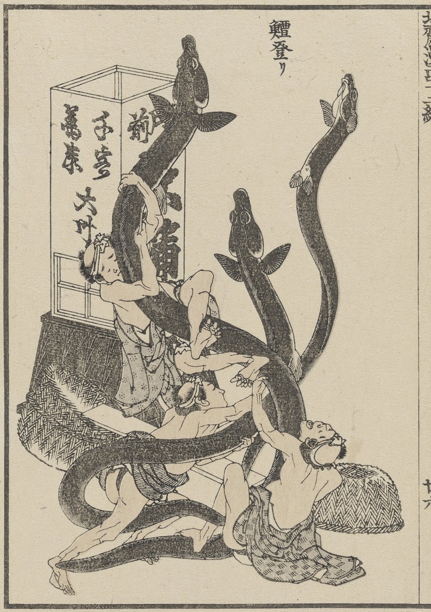 Nagy angolnák, c. 1840 (fanyomat) alkotó: Katsushika Hokusai
