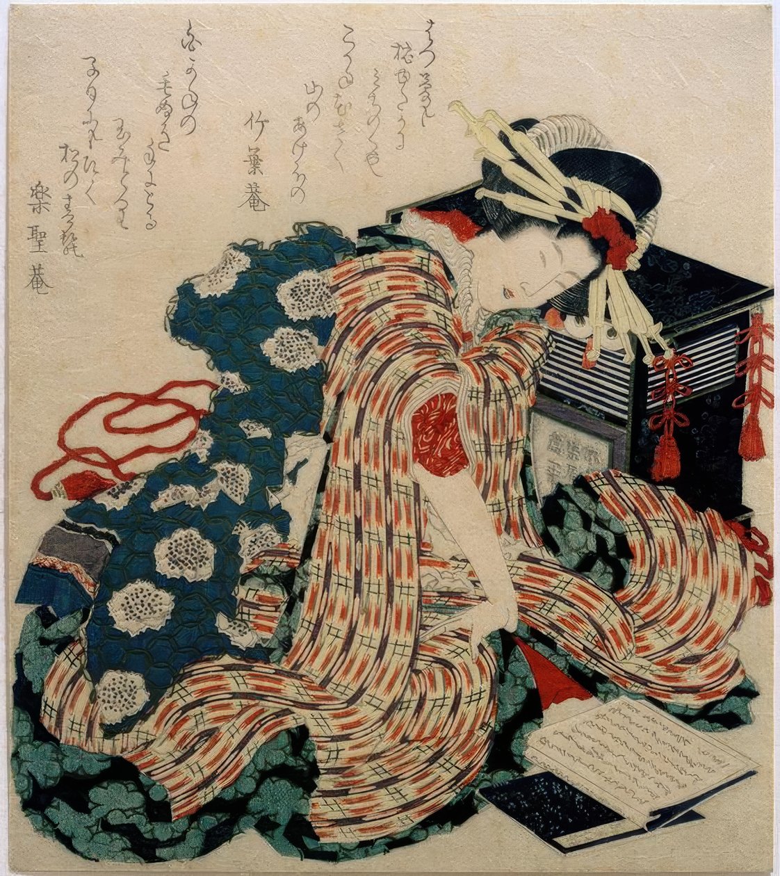 Fiatal nő, a párnakönyvet olvassa alkotó: Katsushika Hokusai