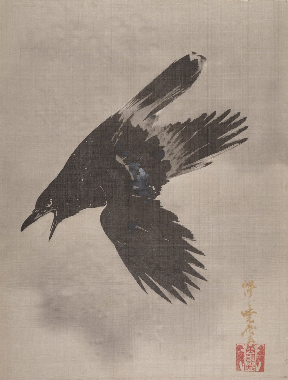 Varjú repül a hóban, kb. 1887. alkotó: Kawanabe Kyosai