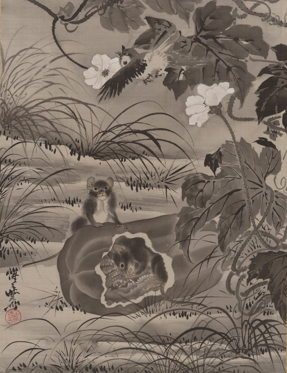 Egerek dinnyében, kb. 1887. alkotó: Kawanabe Kyosai