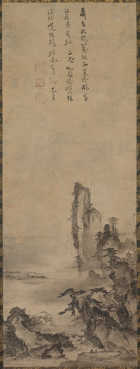 Lonely Temple and Towering Cliff, c. 1480. alkotó: Kenkō Shōkei