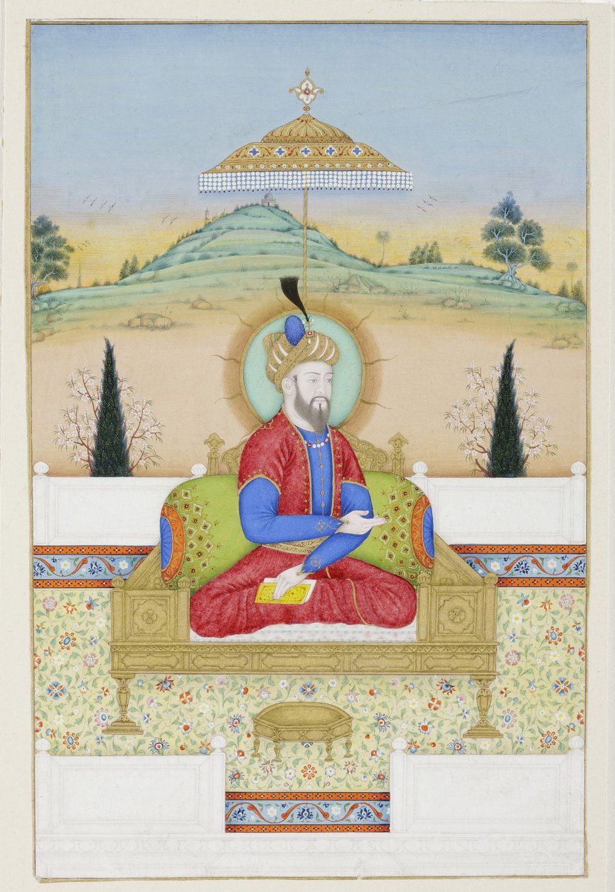 Babur trónolt, 1720 körül (átlátszatlan wc és arany a papíron) alkotó: Khair Ullah