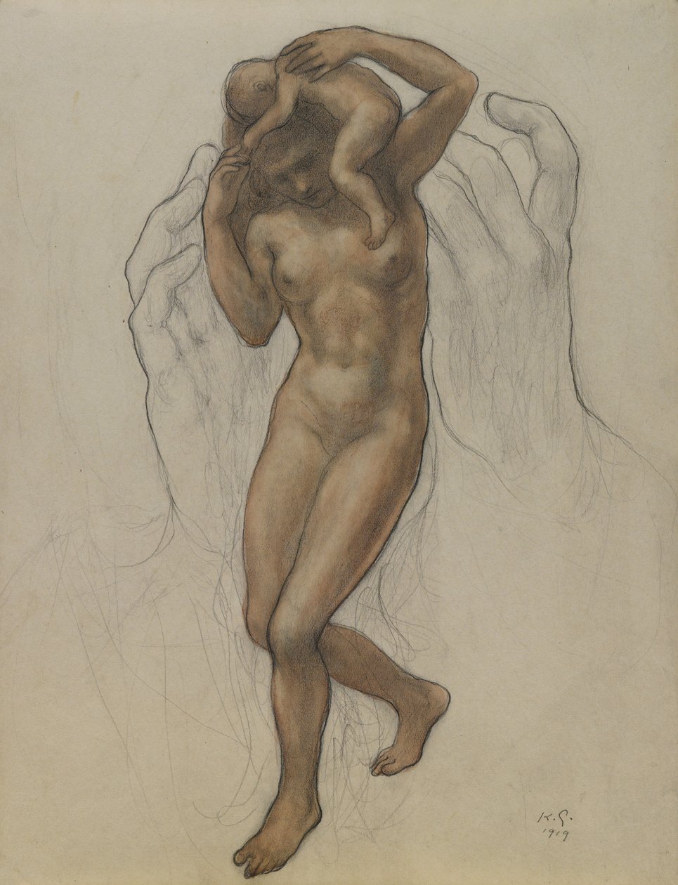 The Burden, 1919 (wc és grafit papíron) alkotó: Khalil Gibran