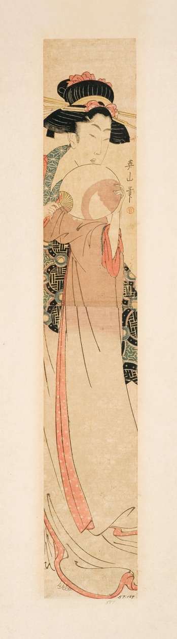 Legyezőt tartó szépség, 1805–1010 körül (fatégla) alkotó: Kikukawa Eizan