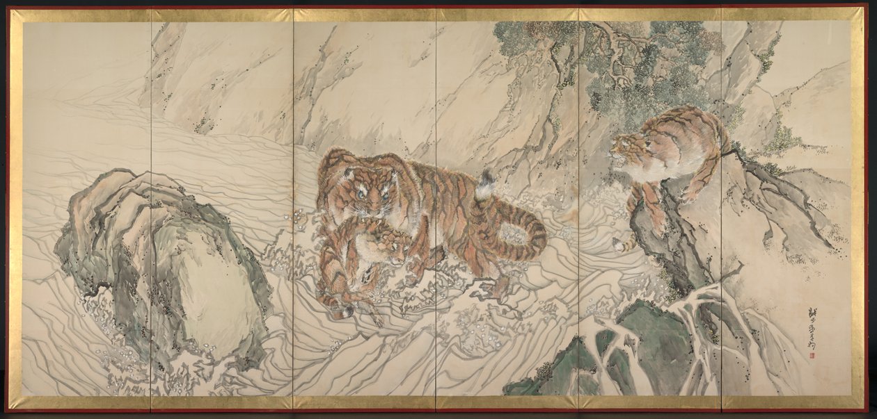 Tigris család, 1800-as évek eleje. alkotó: Kishi Ganku