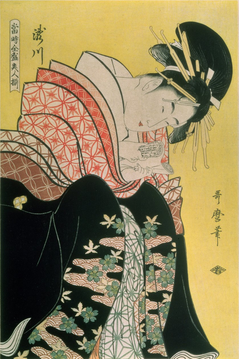 Takigawa a Tea-House-ból, Ogi (színes fatömbnyomat) alkotó: Kitagawa Utamaro