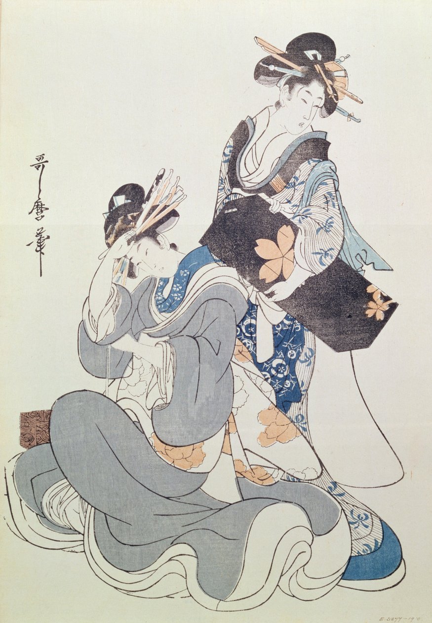 Két női figura (színes fatömbnyomat, 9. blokk) alkotó: Kitagawa Utamaro