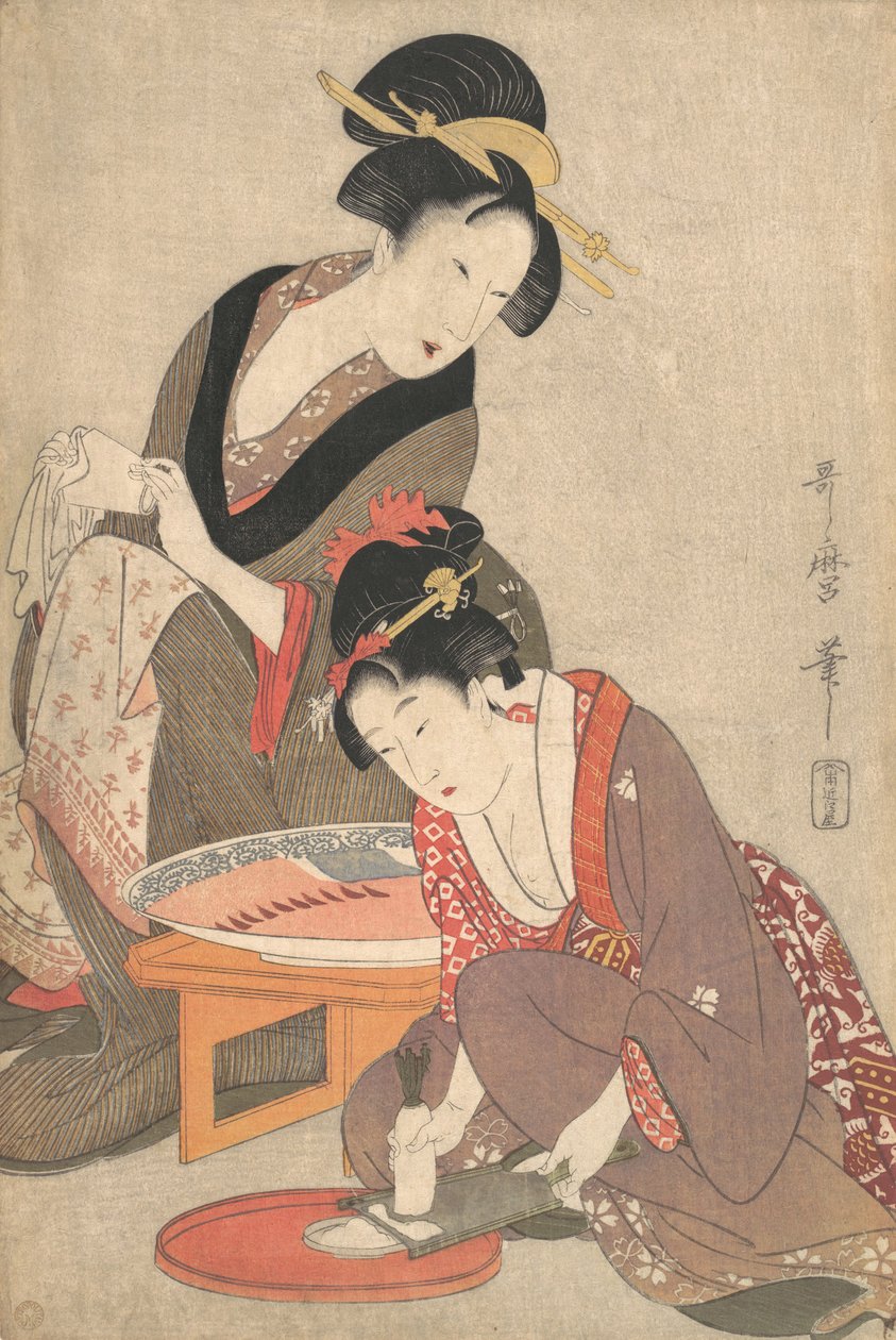Sashimit előkészítő nő, 1806 körül alkotó: Kitagawa Utamaro