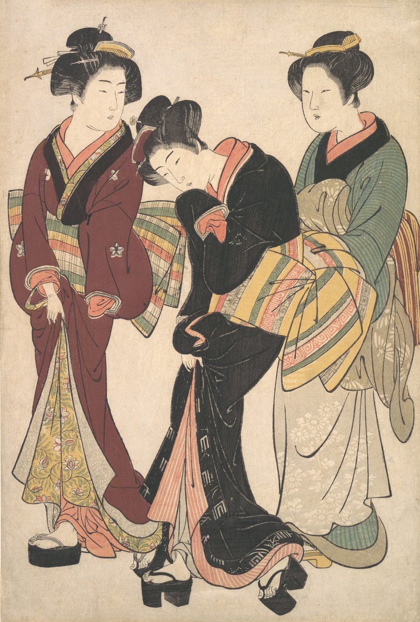 Két gésa és egy szobalány, kb. 1790. alkotó: Kitao Shigemasa