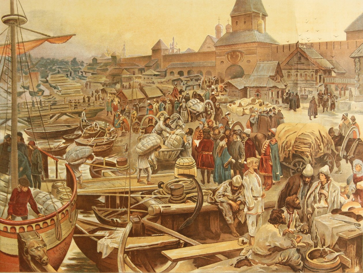 Novgorod kikötője, 1907 alkotó: Klavdiy Vasilievich Lebedev
