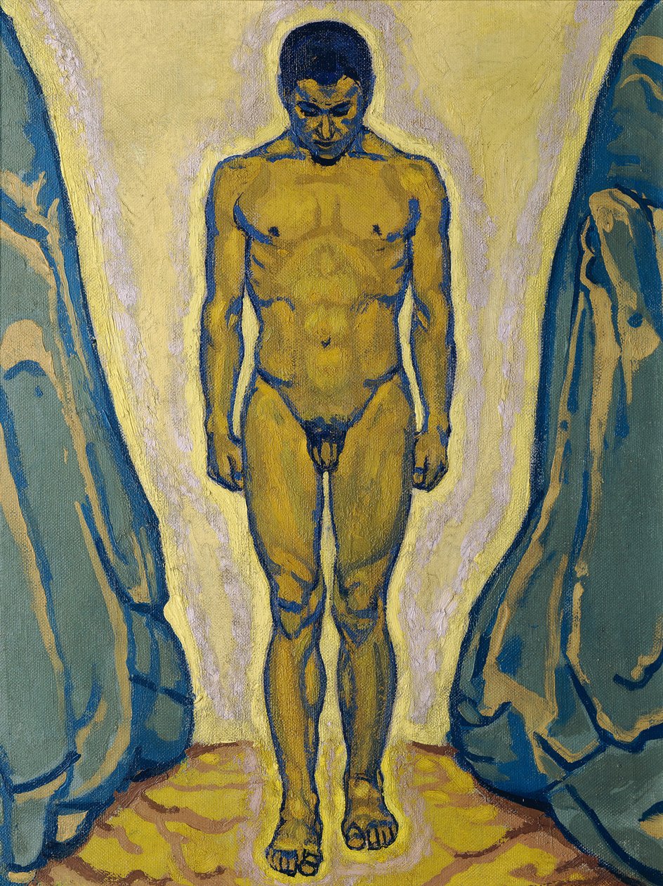Álló férfi akt sziklák között, c. 1915. alkotó: Koloman Moser