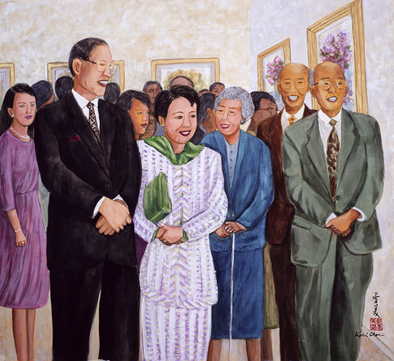 Kiállítás (volt elnök és Madam Lee) 1995 (guache, selyem) alkotó: Komi Chen