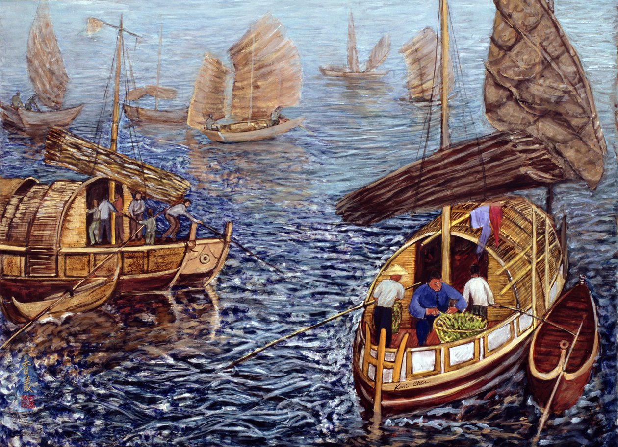 Junks, 1992 (guache, selyem) alkotó: Komi Chen