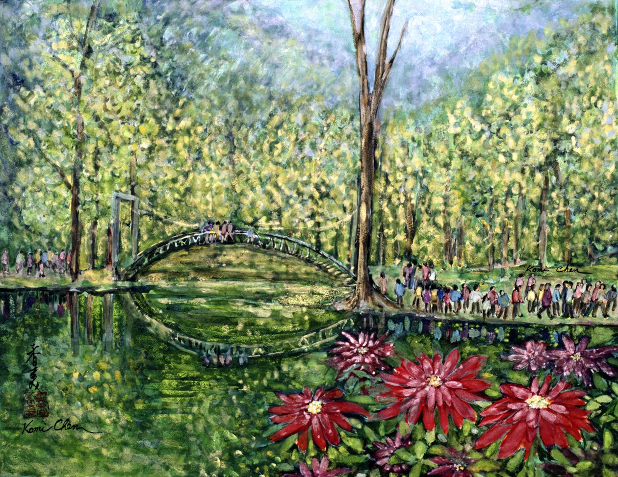 Tükörhíd, 1993 (guache, selyem) alkotó: Komi Chen