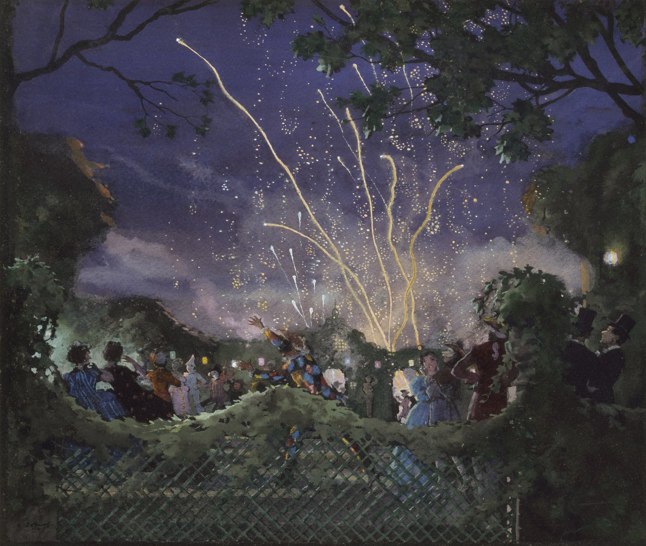 Tűzijáték, 1929 (testszín, fekete vászonpapír) alkotó: Konstantin Andreevic Somov