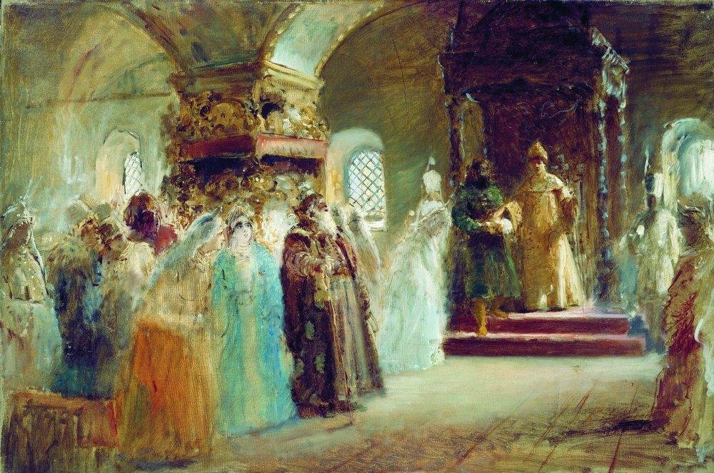 Alekszej Mihailovics cár menyasszony-bemutatója alkotó: Konstantin Egorovich Makovsky