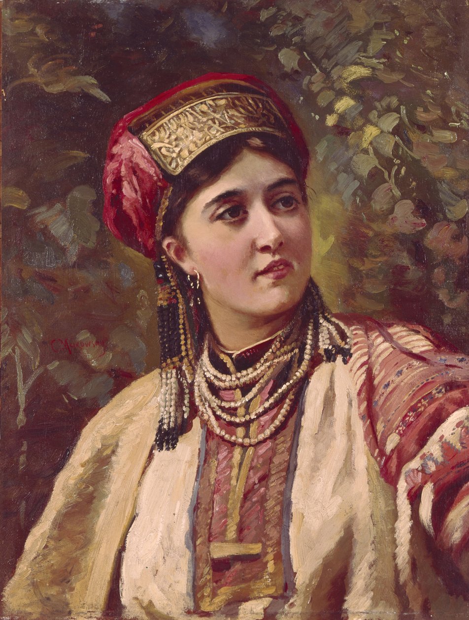 Lány hagyományos ruhában alkotó: Konstantin Egorovich Makovsky