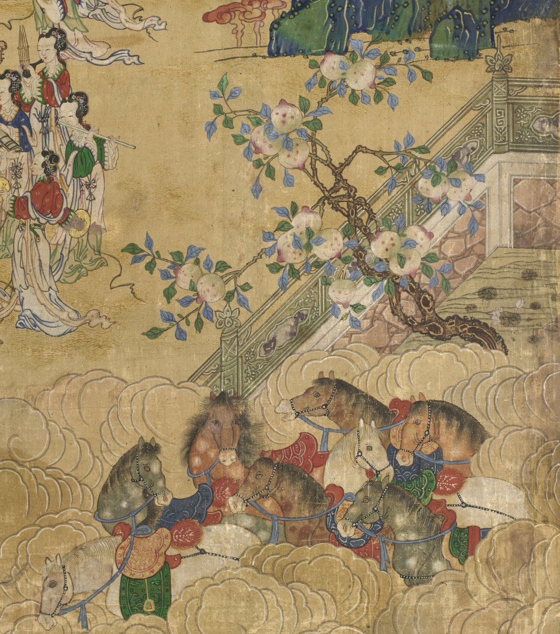 Részlet a Seowangmo bankettből, 1800 körül (tinta, szín és arany selyemen) alkotó: Korean School