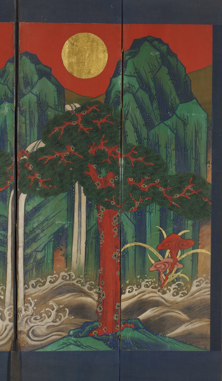 Táj (tempera és aranylevél a panelen) alkotó: Korean School