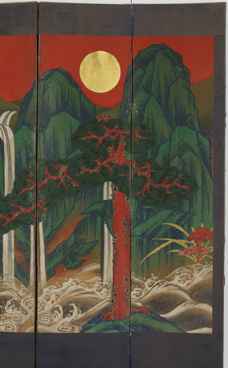 Táj (tempera és aranylevél a panelen) alkotó: Korean School