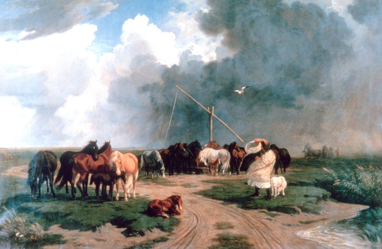Lovak a viharban, 1862 alkotó: Károly Lotz
