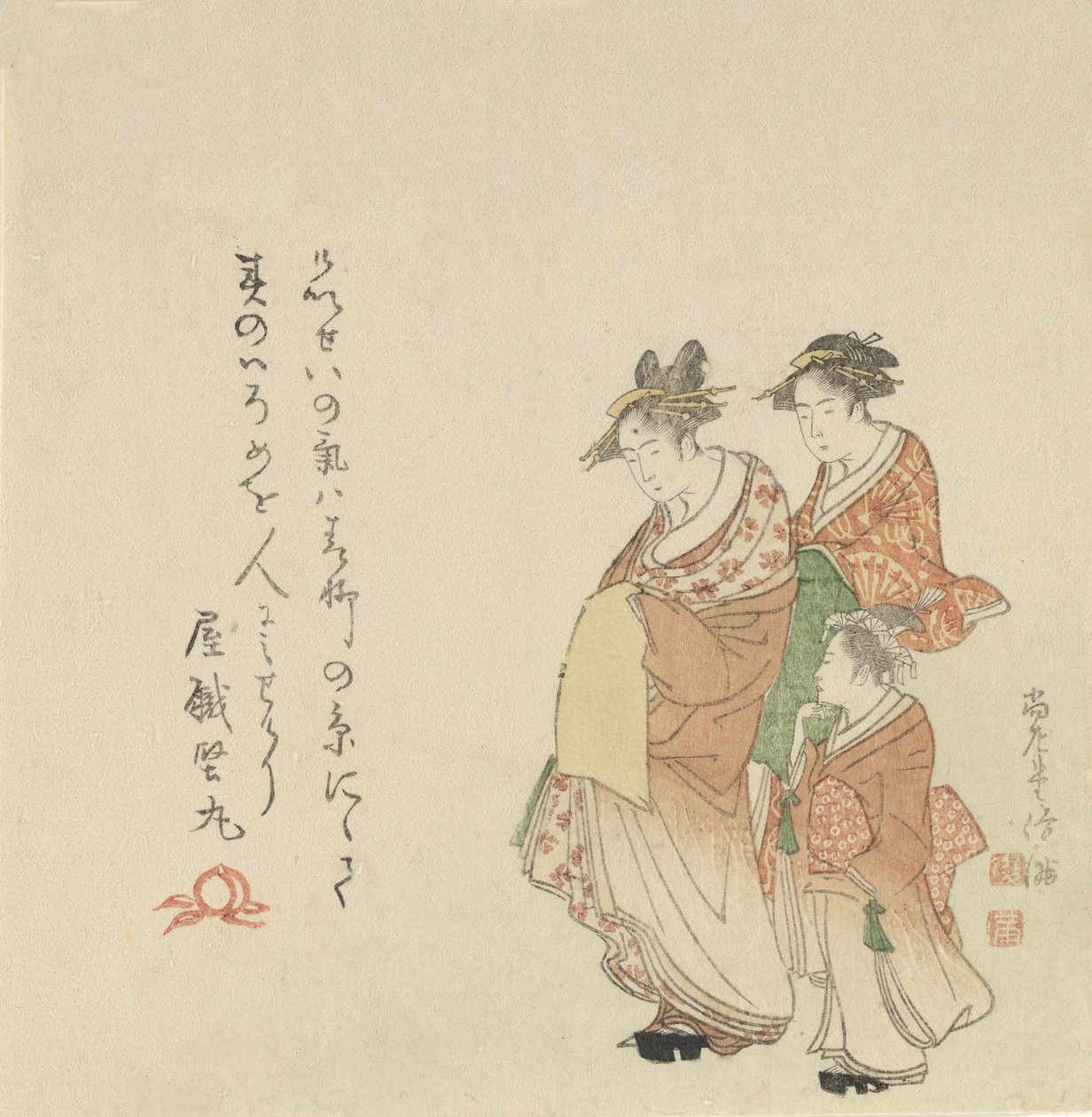 udvarhölgy két kísérővel, 1797. alkotó: Kubo Shunman