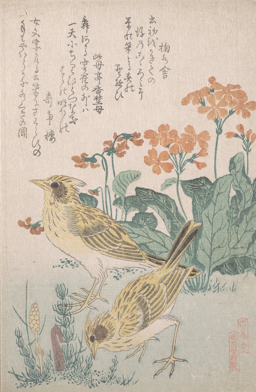 Skylars and Primroses..., kb. 1805-10. alkotó: Kubo Shunman