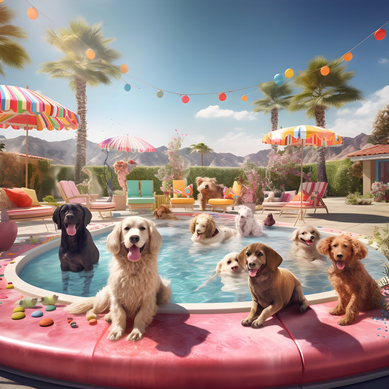 Hunde-Poolparty Palm Springsben 2 alkotó: Kurt Heppke