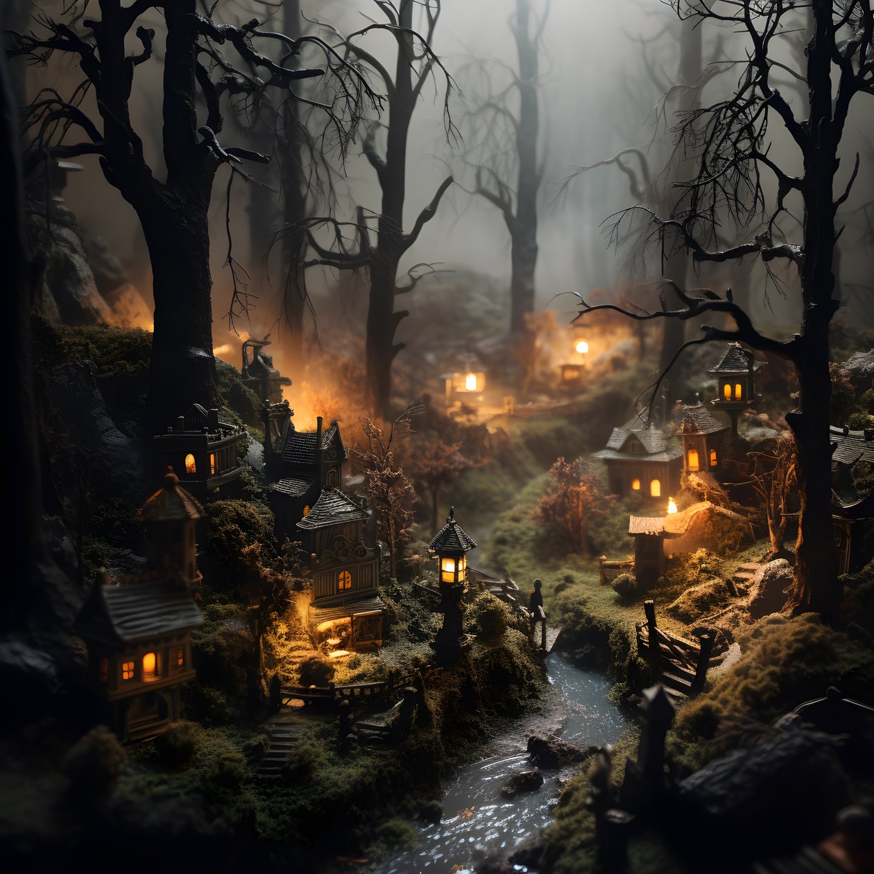 Miniatűr billenős halloween-erdő ködös fákkal és kísérteties hangulattal 2 alkotó: Kurt Heppke