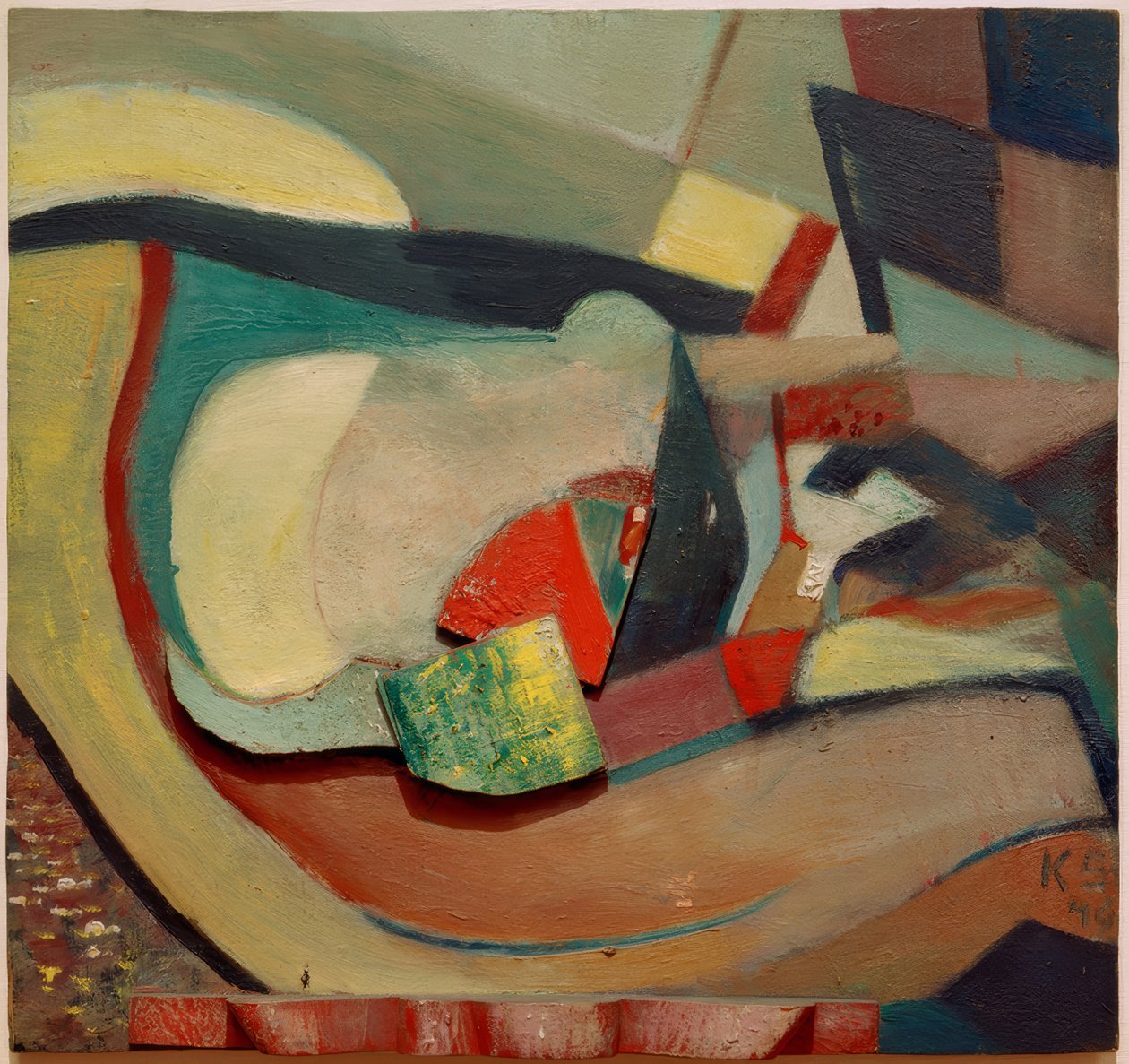 Dombormű piros lábbal alkotó: Kurt Schwitters