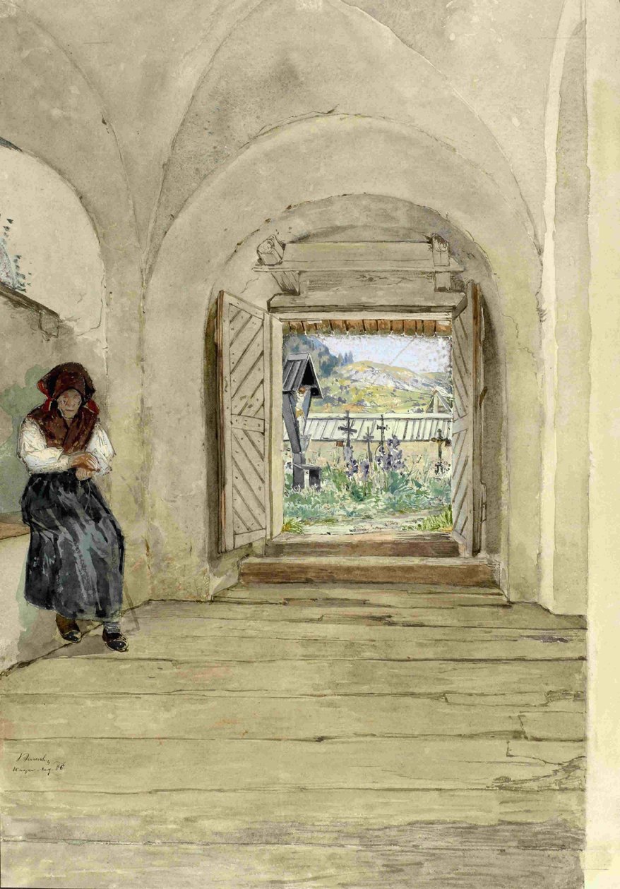 Kilátás a Szent András templomból a podkorenuni temetőben alkotó: Ladislav Benesch