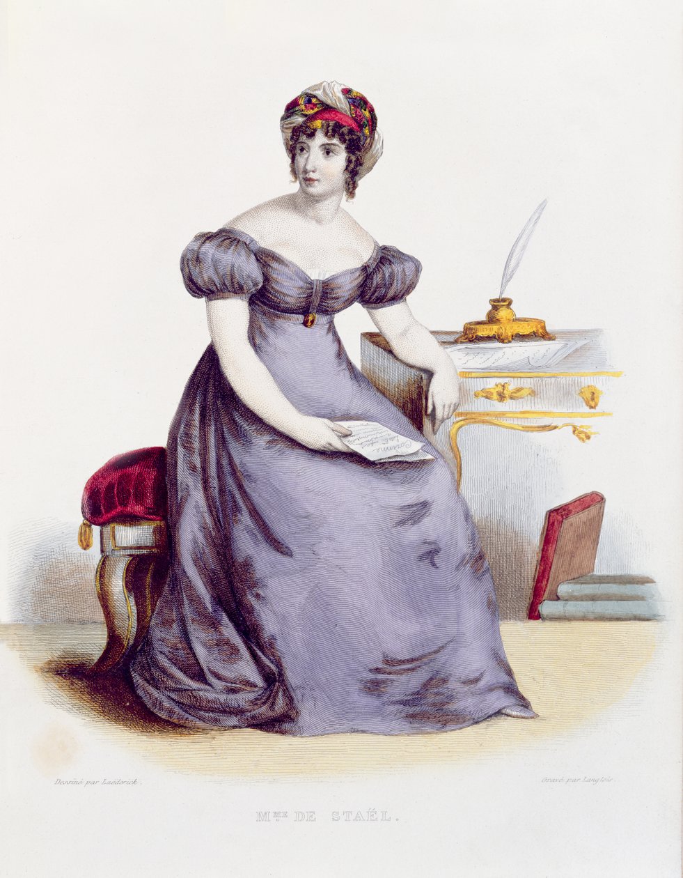 Mme de Stael, 1840 körül (színes metszet) alkotó: Laederick