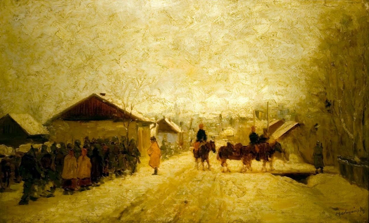 Teli tajban vonulo katonakn angolul: Marching_Soldiers_in_Winter_Landscapen alkotó: Laszlo Mednyanszky