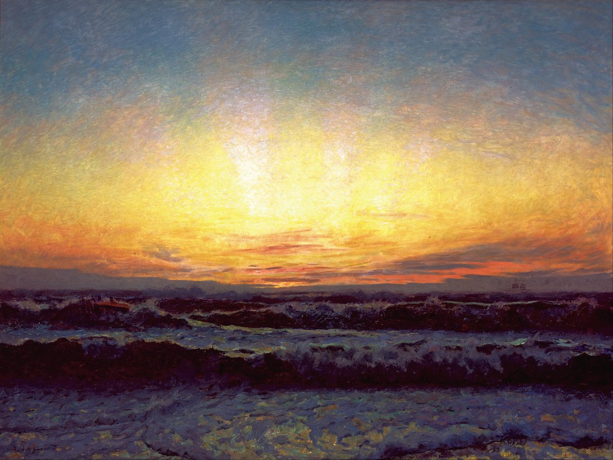 Az Északi -tenger viharos időben. Naplemente után. Højen alkotó: Laurits Regner Tuxen