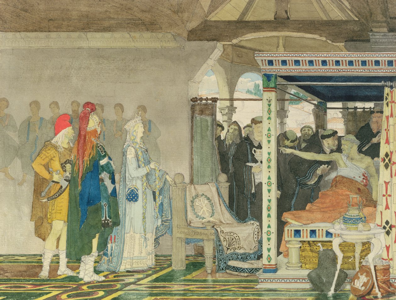 Fredegonda Praetextatus halálos ágyában alkotó: Lawrence Alma Tadema