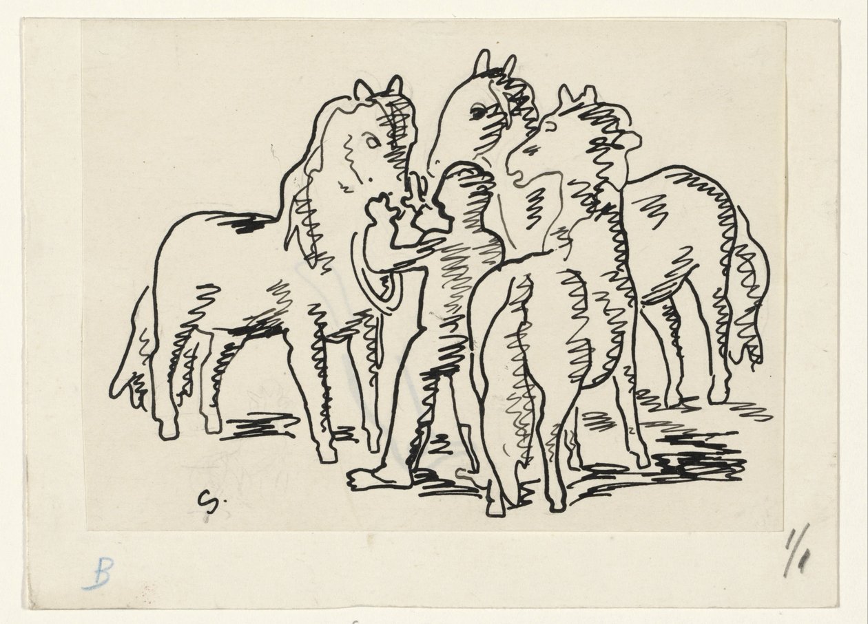 Férfi három lóval alkotó: Leo Gestel (signed by artist)