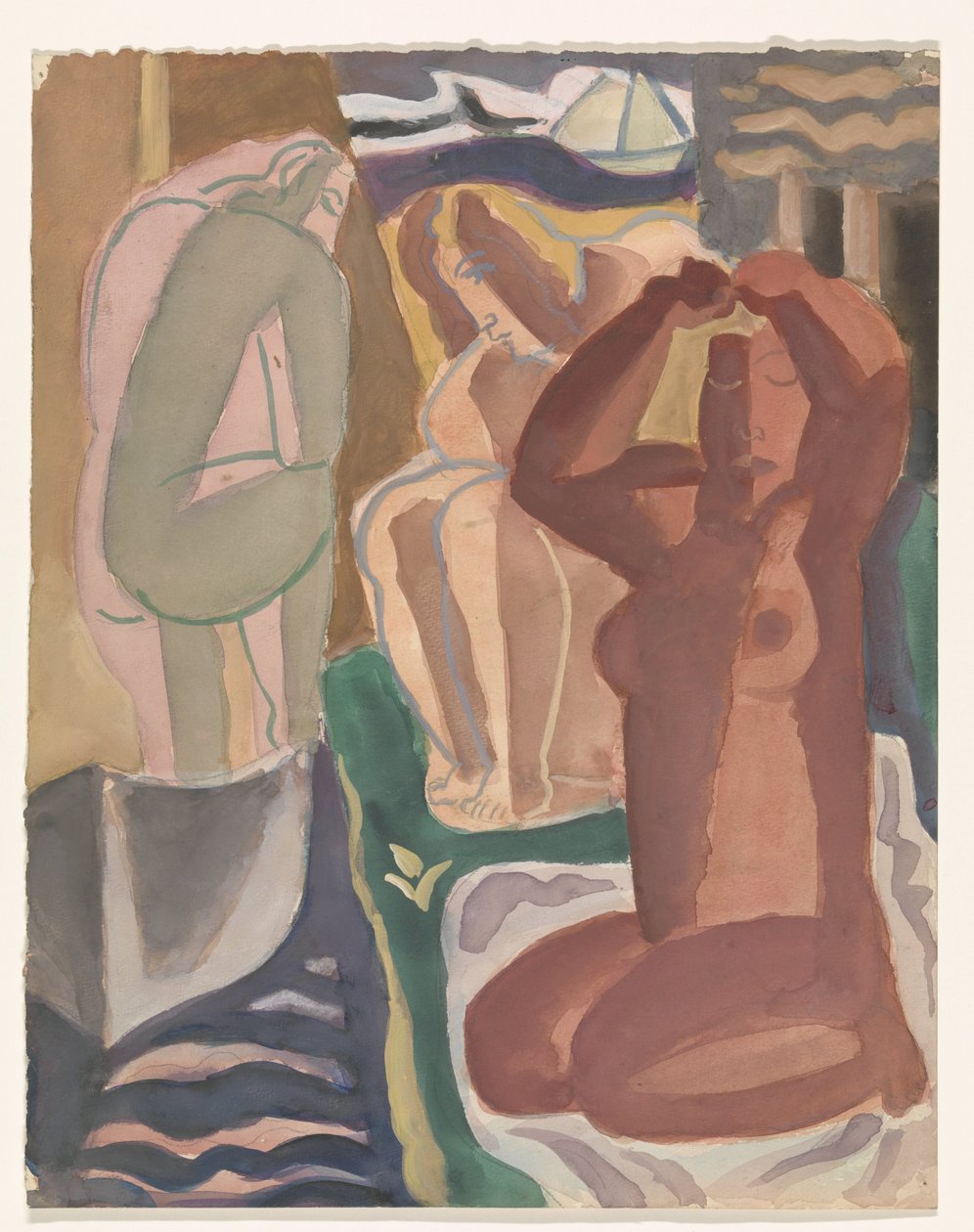 Két fürdőző nő és egy alak a hátán alkotó: Leo Gestel
