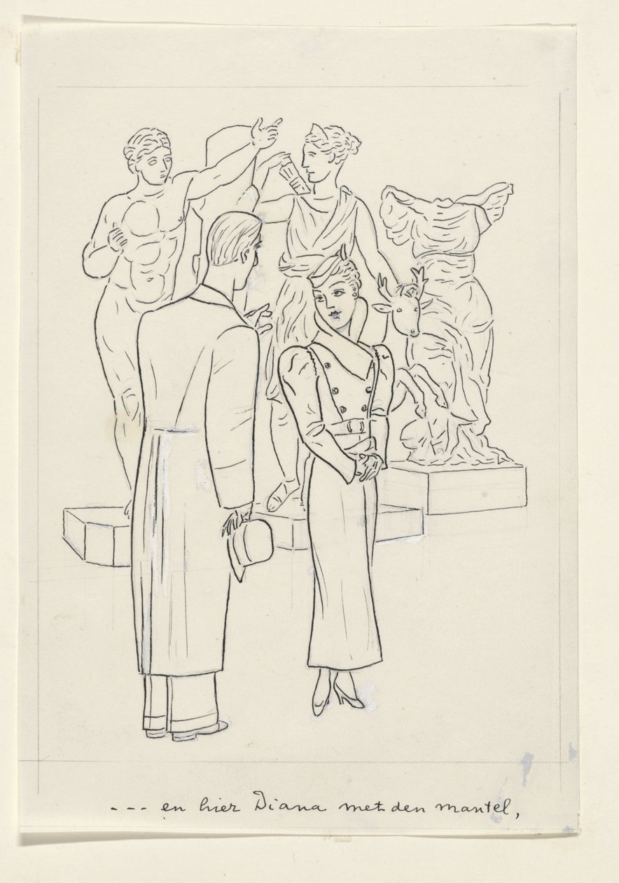 Nő és férfi három szobor előtt alkotó: Leo Gestel