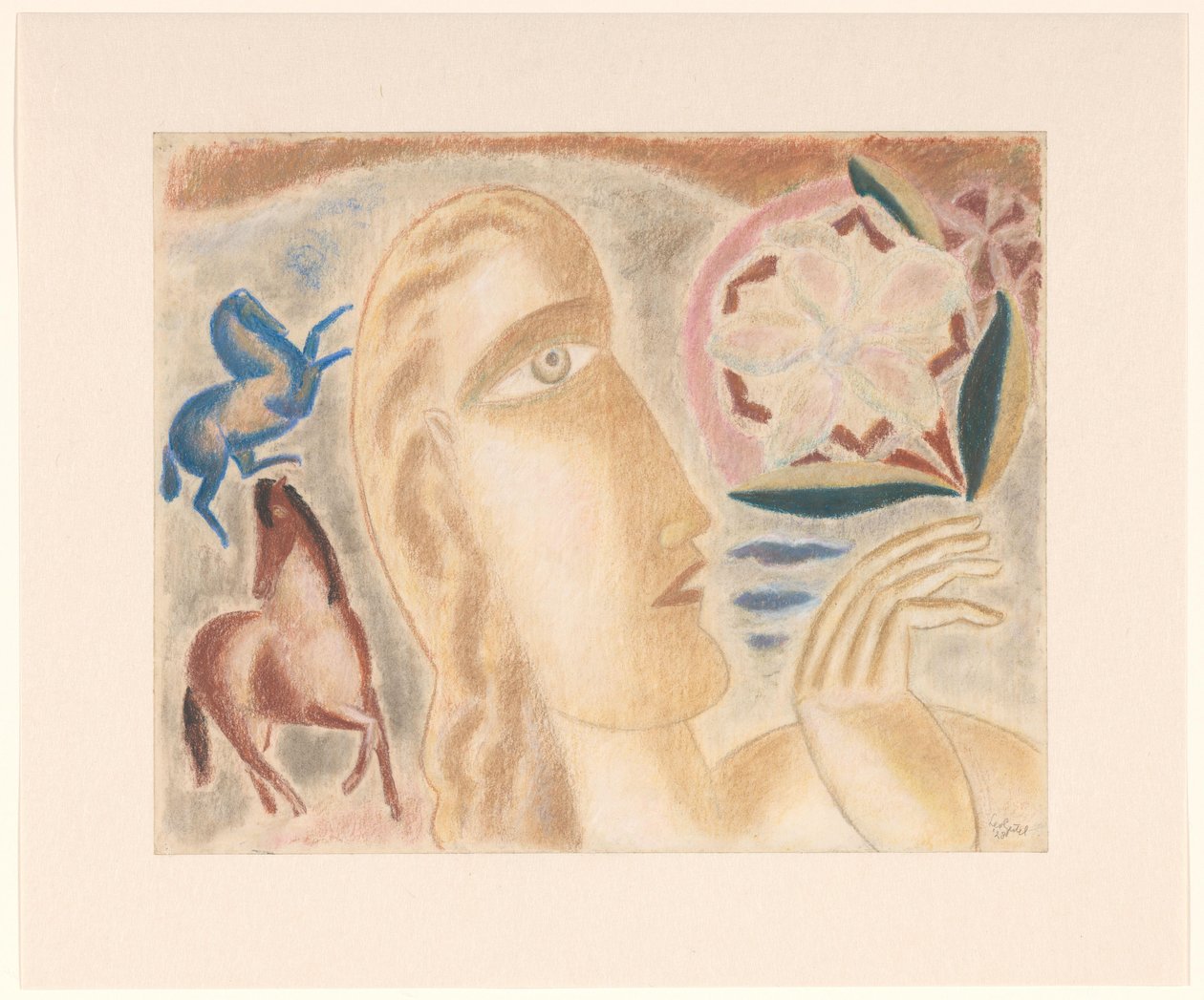 Női fej és két ló alkotó: Leo Gestel
