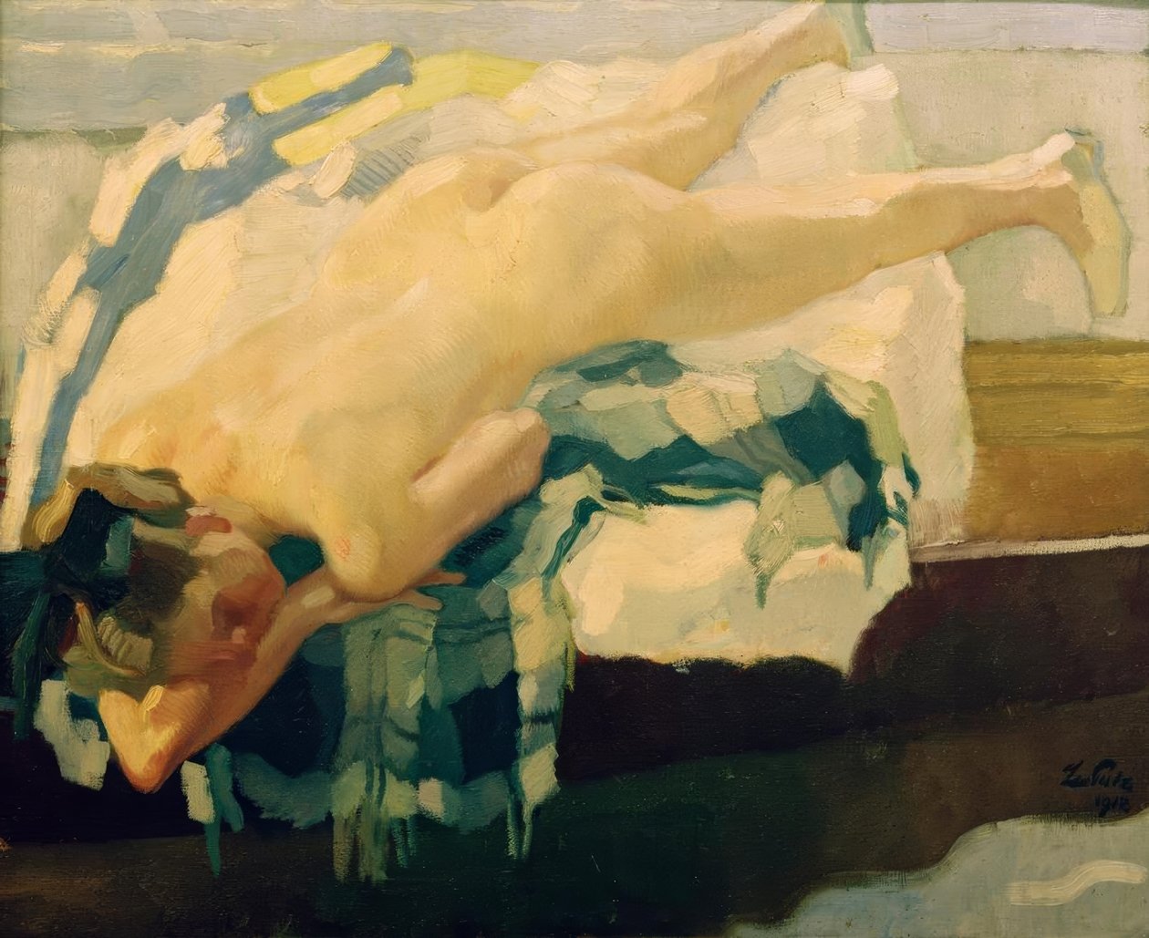Női meztelenül egy uszályban alkotó: Leo Putz