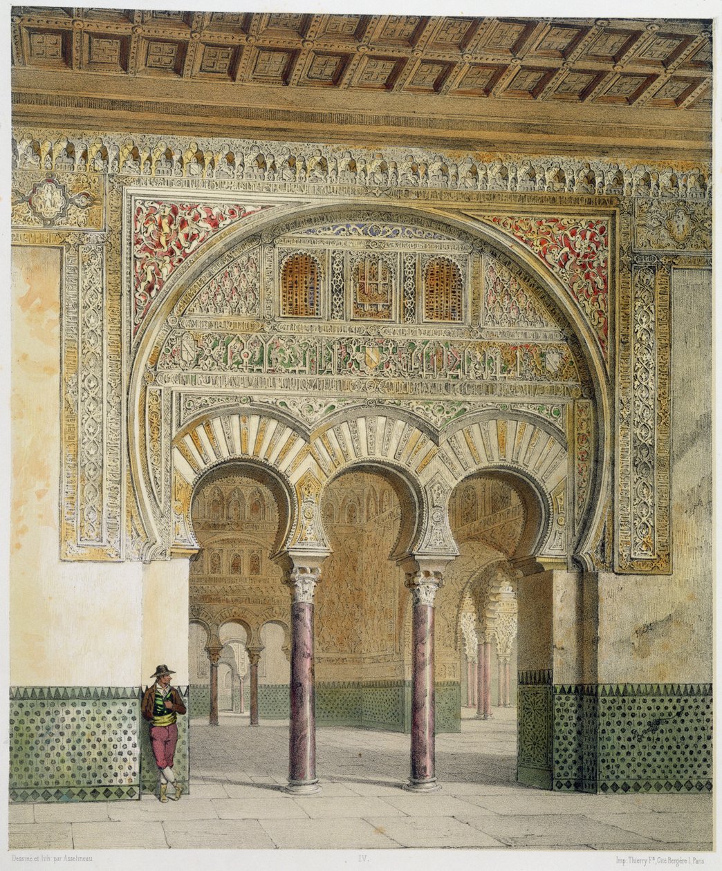 Az Oroszlánok udvarának galériája az Alhambrában, Granada, 1853 alkotó: Leon Auguste Asselineau