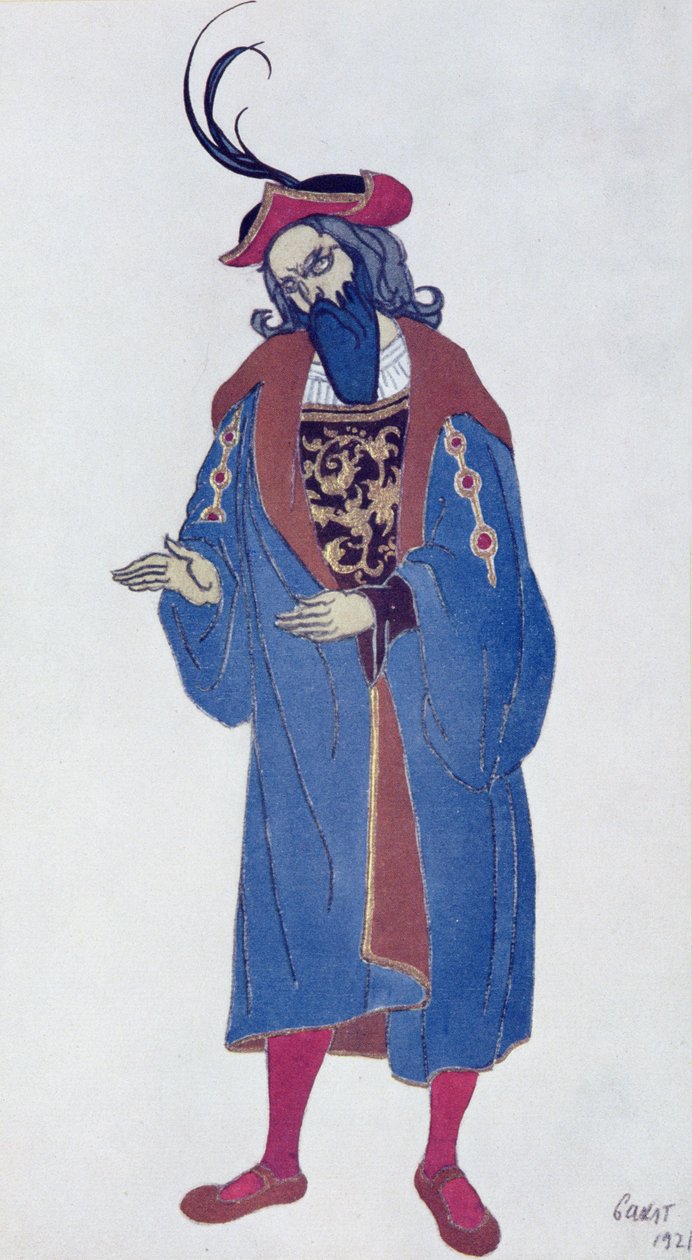 Jelmezterv a Kékszakállúhoz, a Csipkerózsikából, 1921 alkotó: Leon Bakst